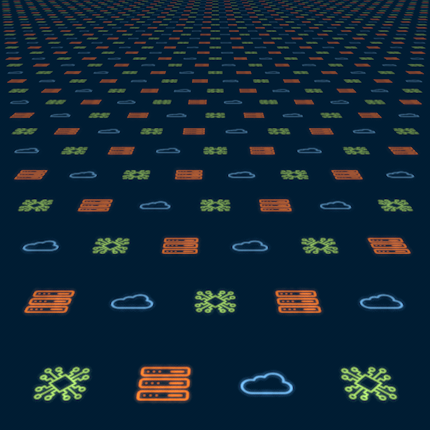 Cloud server and network icons stretching into the distance.